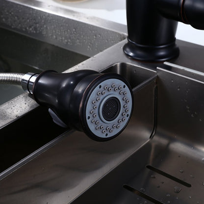 Oil-Rubbed Bronze Pull-Down Kitchen Faucet, Traditional Single-Handle Brass Faucet