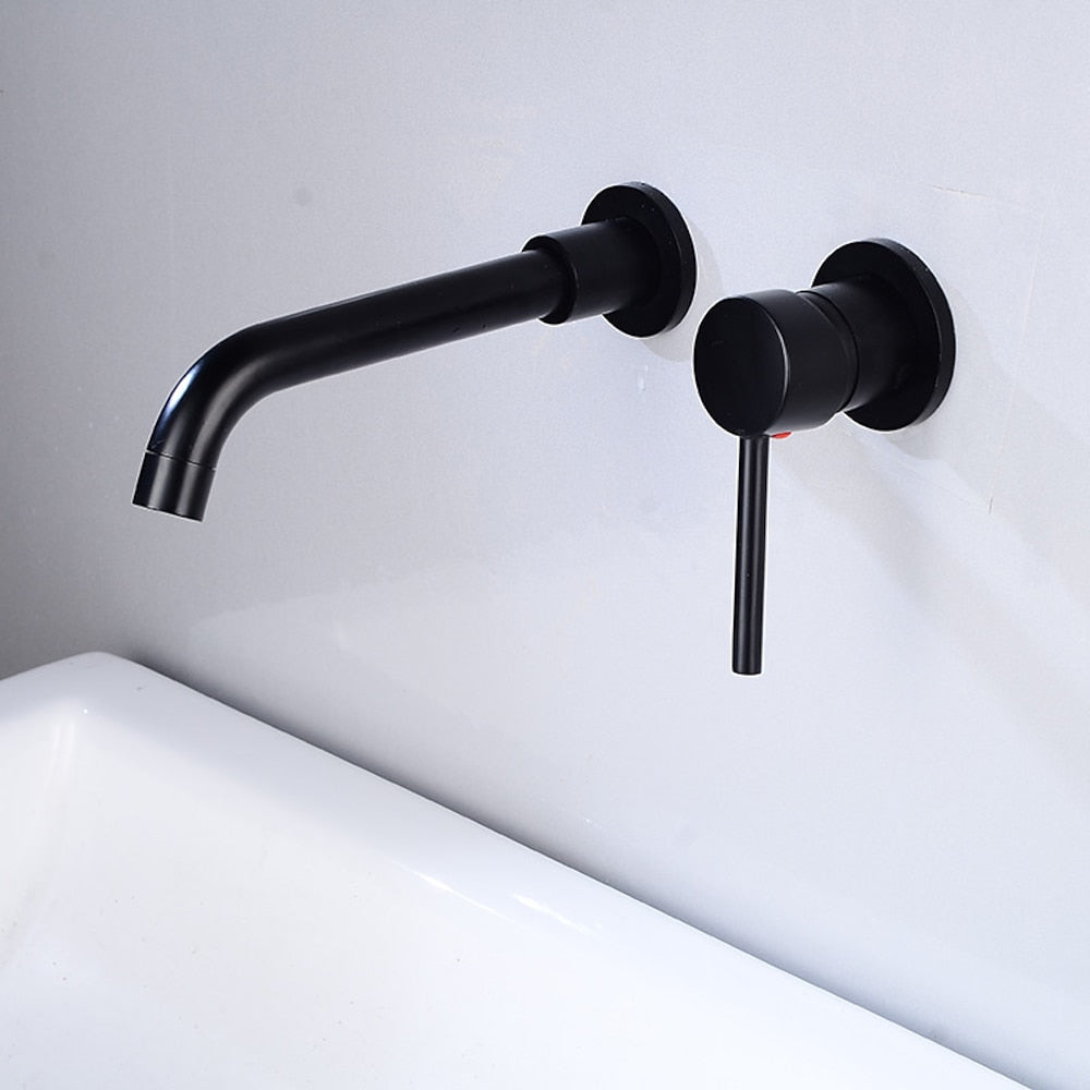 Rotatable Spout Wall-Mount Bathroom Faucet, Single-Handle Brass Basin Tap, Chrome / Matte Black / Brushed Gold