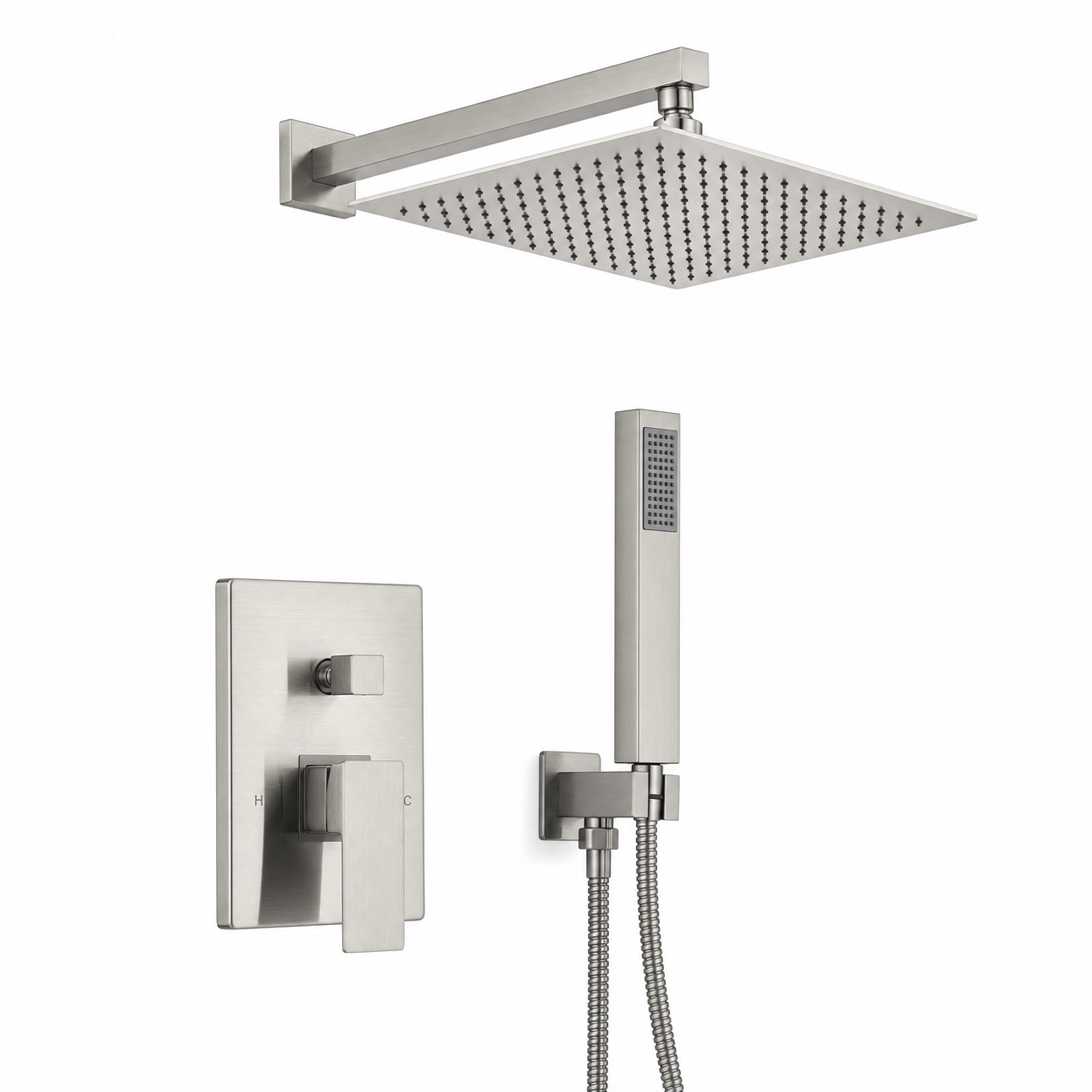 12-Inch Square Rain Shower Head Concealed Shower System, Brushed Nickel
