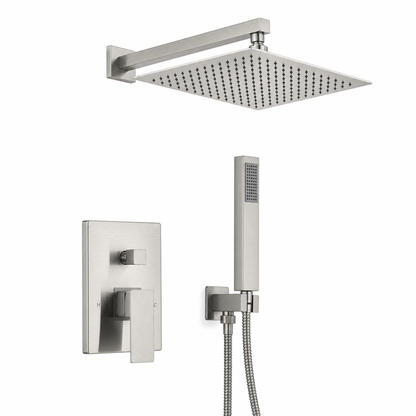 12-Inch Square Rain Shower Head Concealed Shower System, Brushed Nickel