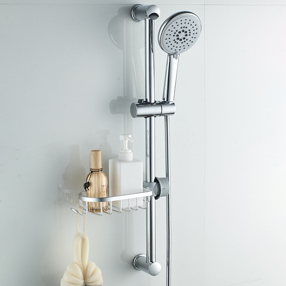 Modern Aluminum Faucet Storage Rack, Clamp-On Sink Caddy Organizer with Integrated Hooks, Black / Silver