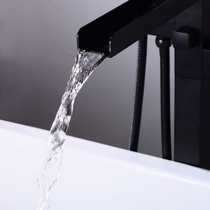 Modern Waterfall Freestanding Tub Filler, Single-Handle Tub Faucet with Handheld Shower