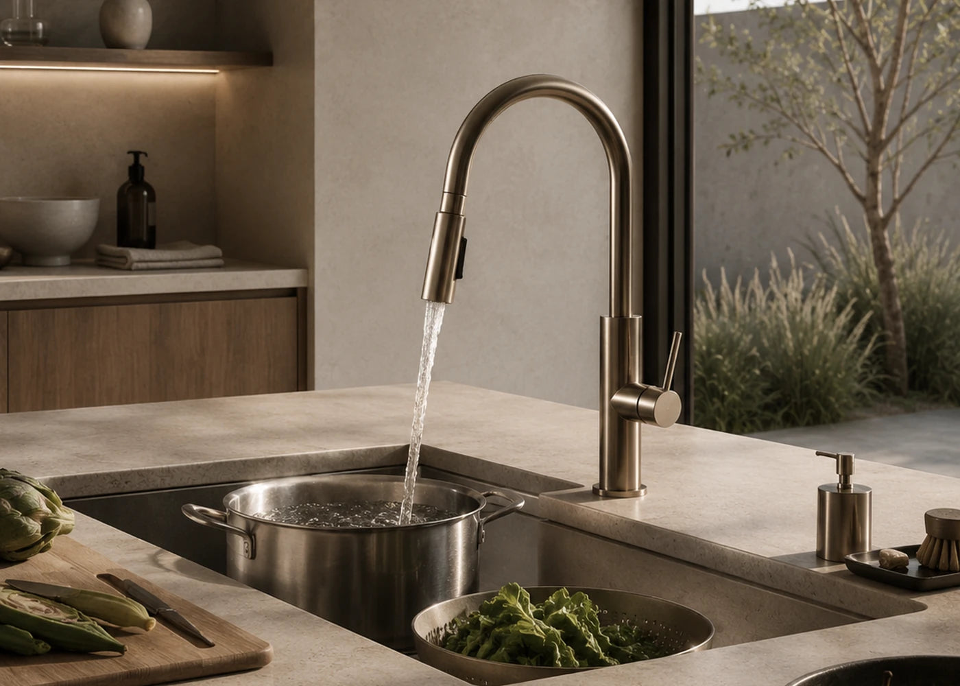 Kitchen faucet used for food preparation and cleanup