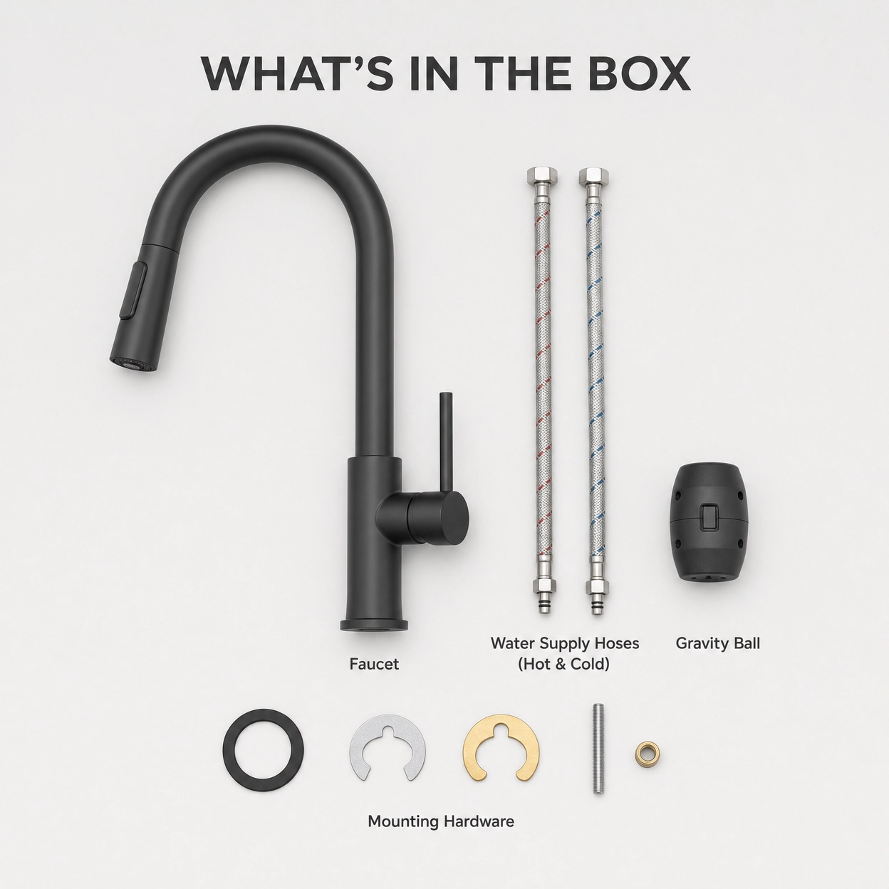Modern Single Handle 1-Hole Pull-Down Kitchen Faucet, Matte Black