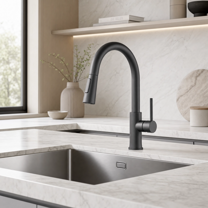 Modern Single Handle 1-Hole Pull-Down Kitchen Faucet, Matte Black