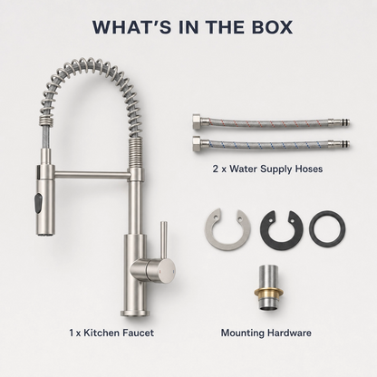 Industrial Single Handle 1-Hole Spring Spout Pull-Down Kitchen Faucet, Brushed Nickel