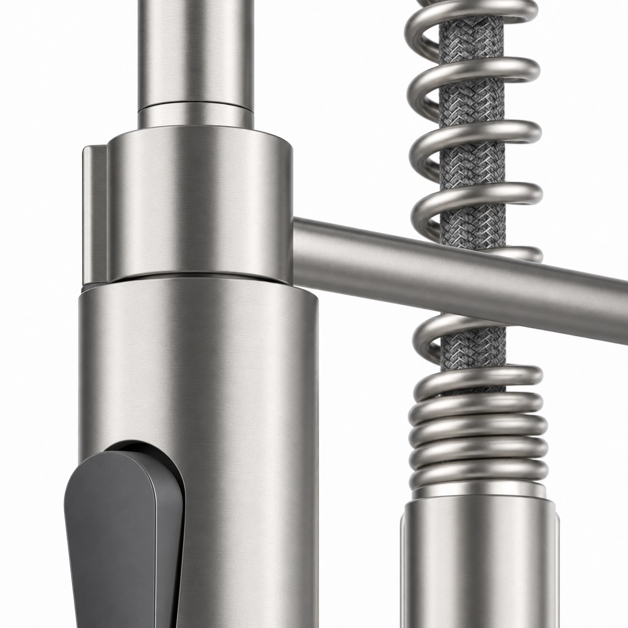 Industrial Single Handle 1-Hole Spring Spout Pull-Down Kitchen Faucet, Brushed Nickel