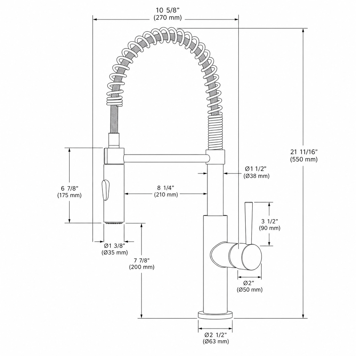 Industrial Single Handle 1-Hole Spring Spout Pull-Down Kitchen Faucet, Brushed Nickel