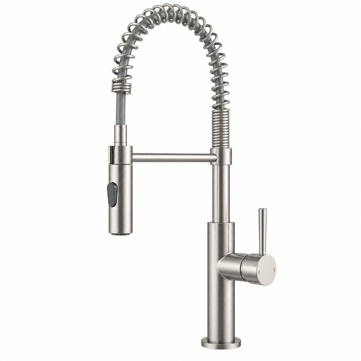 Industrial Single Handle 1-Hole Spring Spout Pull-Down Kitchen Faucet, Brushed Nickel