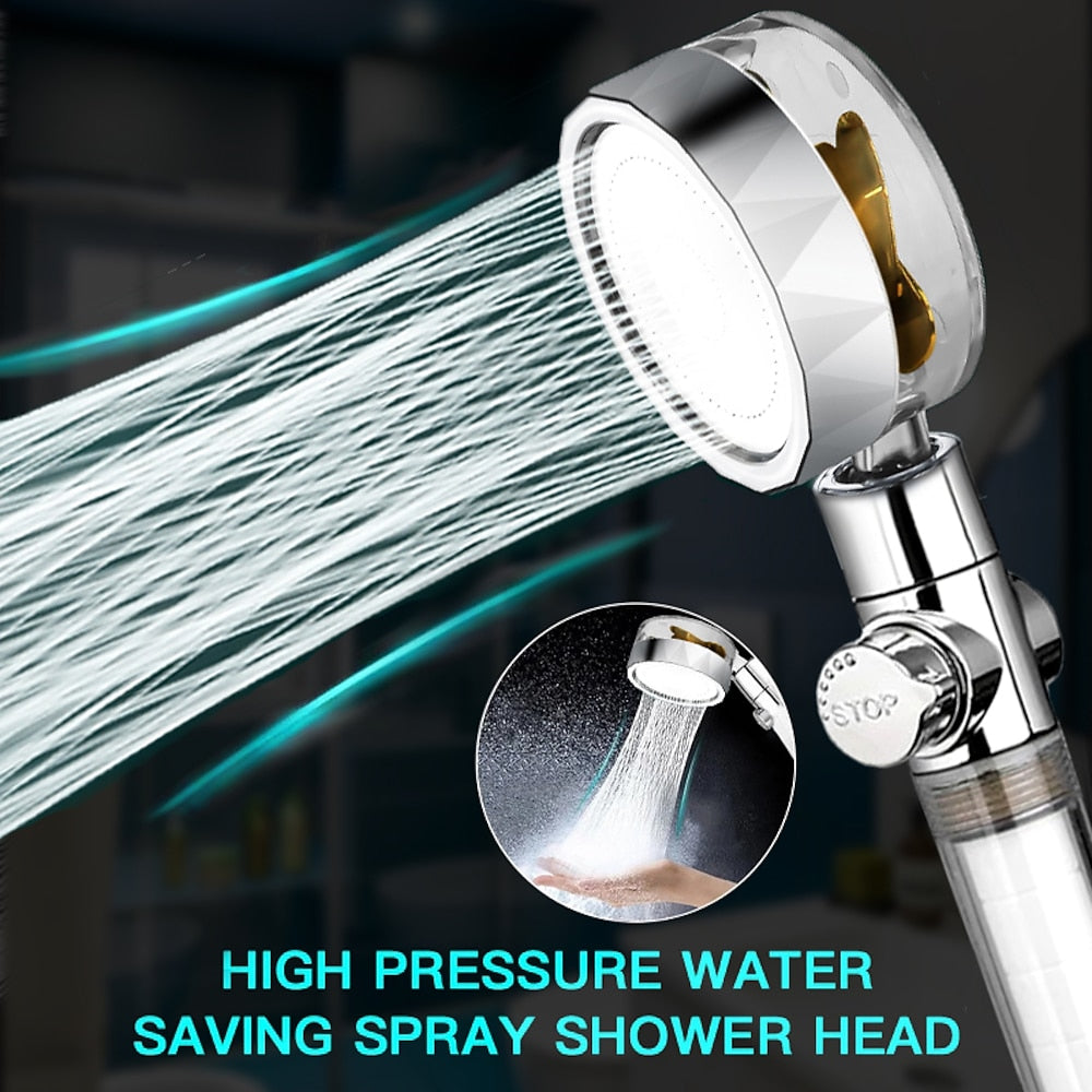High-Pressure Turbo Fan Handheld Shower Head, 360-Degree Swivel ABS Shower Head with Pause Switch, Silver / Gold / Multi