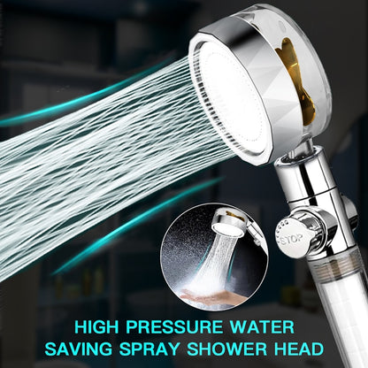High-Pressure Turbo Fan Handheld Shower Head, 360-Degree Swivel ABS Shower Head with Pause Switch, Silver / Gold / Multi