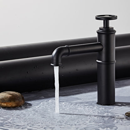 Matte Black Industrial Single-Hole Vessel Sink Faucet, Single Wheel Handle Brass Bathroom Faucet