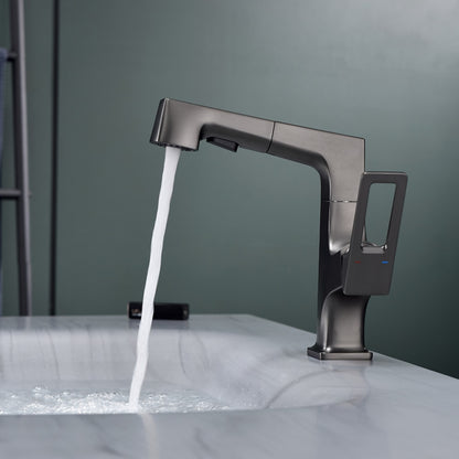 Liftable Pull-Out Bathroom Sink Faucet, Single-Handle Single-Hole Brass Faucet with Water Supply Lines, Matte Black / Chrome / Matte White / Gunmetal