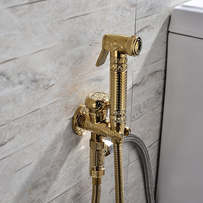 Polished Gold Antique Handheld Bidet Sprayer, Vintage Brass Toilet Shattaf Set with Hose / Wall Bracket
