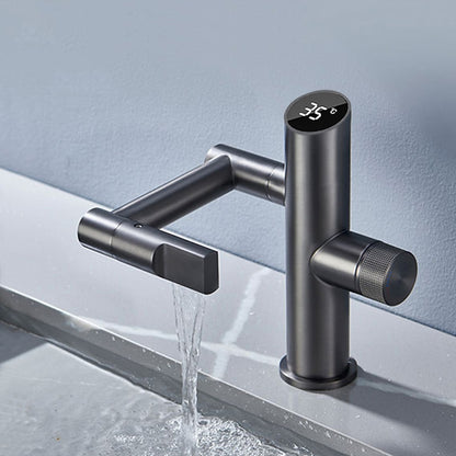 LED Digital Display Single-Hole Single-Handle Bathroom Faucet, Swivel Spout Brass Faucet, Matte Black / Matte White / Gunmetal
