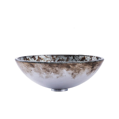 Artistic Gold Tempered Glass Vessel Sink, Modern Round Above-Counter Bathroom Basin