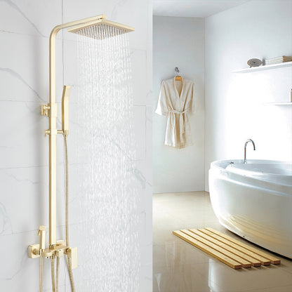 Brushed Gold Wall-Mounted Rainfall Shower System, Handheld Shower / Tub Spout Faucet