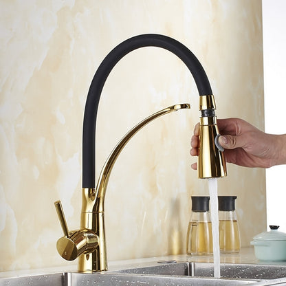 Two-Tone Modern Single-Hole Pull-Down Kitchen Faucet, Single-Handle Brass Faucet with Dual-Mode Swivel Spout