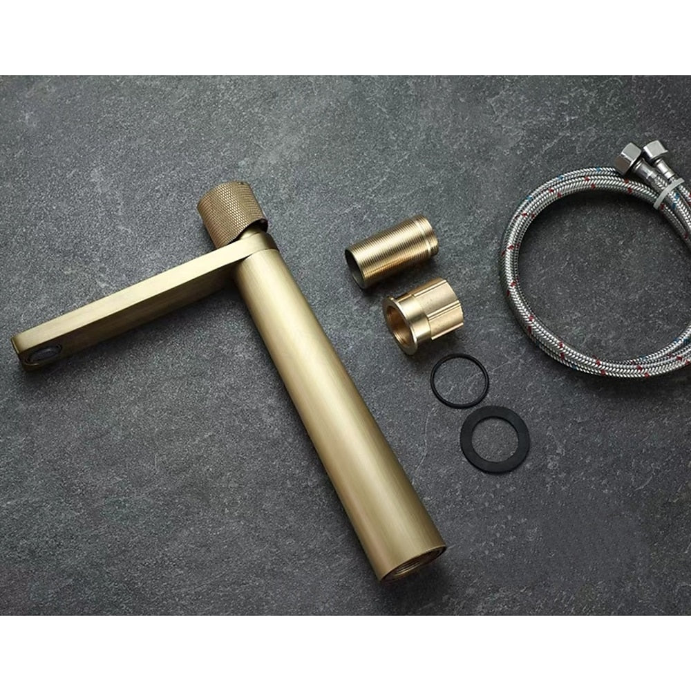 Antique Brass Single-Hole Vessel Sink Faucet, Single Handle Waterfall Bathroom Faucet