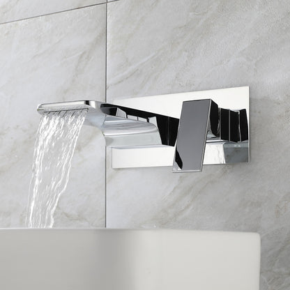 Waterfall Wall-Mount Bathroom Faucet, Single-Handle Brass Faucet, Brushed Gold / Matte Black / Chrome