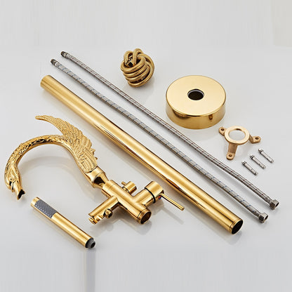 Swan-Design Freestanding Tub Filler Faucet, Single-Handle Bathroom Bathtub Faucet with Handheld Shower, Chrome / Polished Gold / Matte Black