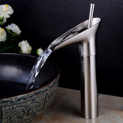 Waterfall High Arc Vessel Sink Faucet, Single-Handle Single-Hole Brass Faucet, Antique Brass / Brushed Gold / Oil-Rubbed Bronze / Brushed Nickel / Chrome