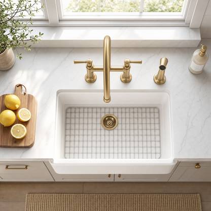 Traditional Two Handle 3-Hole Bridge Kitchen Faucet, Brushed Gold