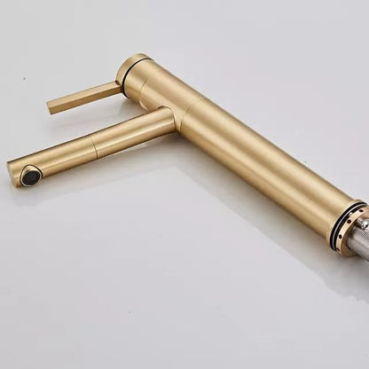 Brushed Gold Single-Hole Bathroom Faucet, Single-Handle Pull-Out Spout Faucet