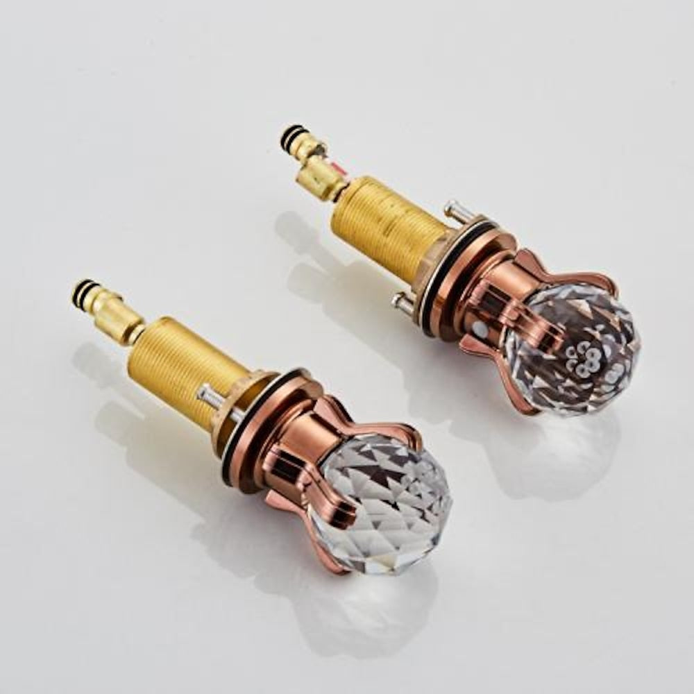 Modern Widespread Bathroom Faucet with Crystal Knob Handles, 3-Hole Double-Handle Brass Basin Mixer Tap, Antique Brass / Brushed Gold / Chrome / Matte Black / Rose Gold / Gunmetal / PVD