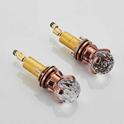 Modern Widespread Bathroom Faucet with Crystal Knob Handles, 3-Hole Double-Handle Brass Basin Mixer Tap, Antique Brass / Brushed Gold / Chrome / Matte Black / Rose Gold / Gunmetal / PVD