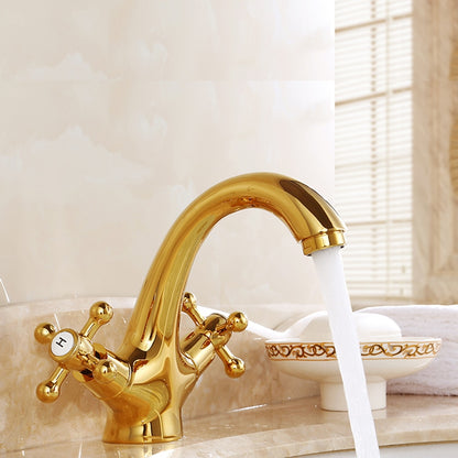 Vintage Single-Hole Bathroom Faucet, Dual Cross Handle Brass Faucet