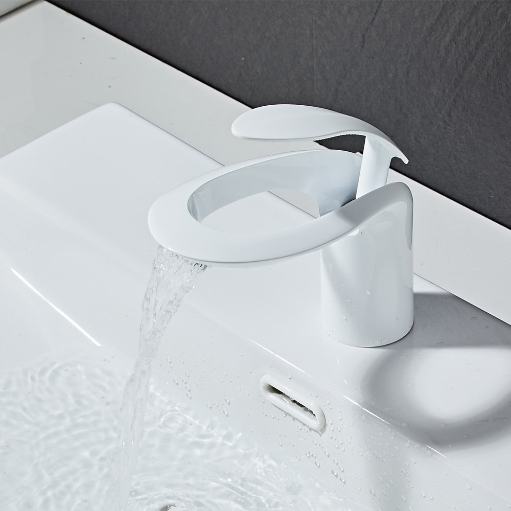 Modern Waterfall Bathroom Faucet, Single-Handle Brass Faucet