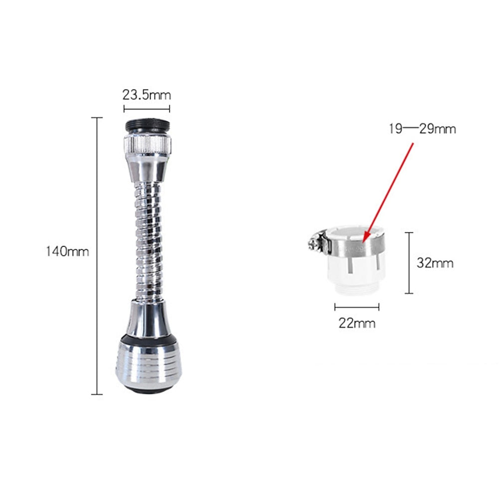 Modern Chrome 360-Degree Flexible Faucet Aerator, 2-Mode Spray Faucet Extender with Universal Clamp Adapter