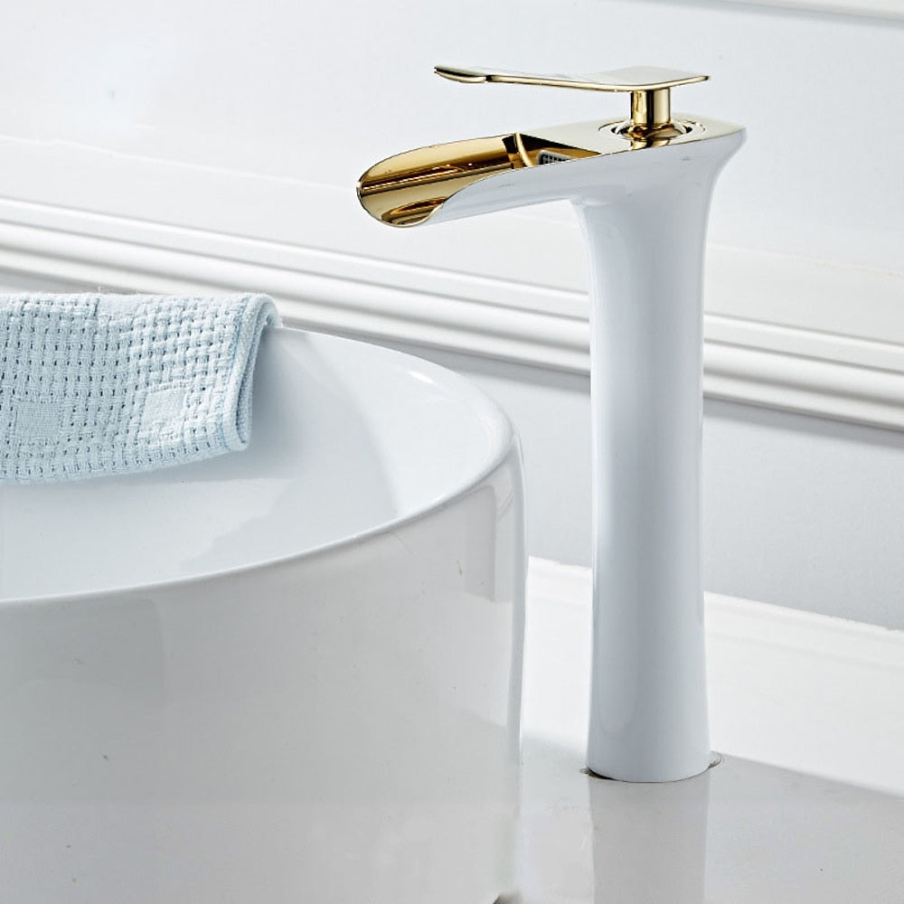 Waterfall Modern Brass Vessel Sink Faucet, Single-Handle Tall Faucet