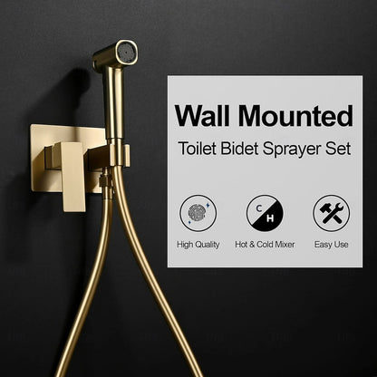 Wall-Mount Concealed Bidet Faucet, Handheld Hot / Cold Bidet Sprayer Set with Hose, Brushed Gold / Chrome / Matte Black / Matte White / Gunmetal