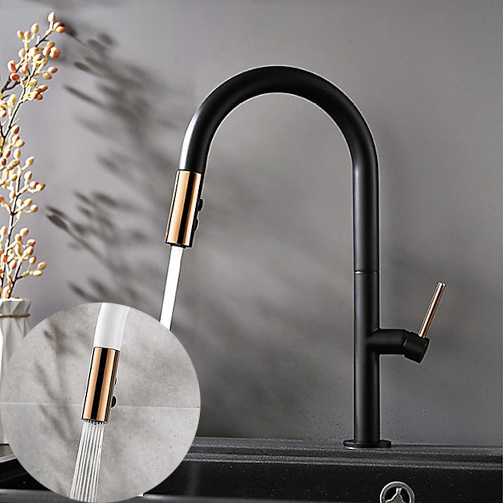 Pull-Down High-Arc Kitchen Faucet, Modern Single-Handle Sink Faucet, Matte Black / Matte White