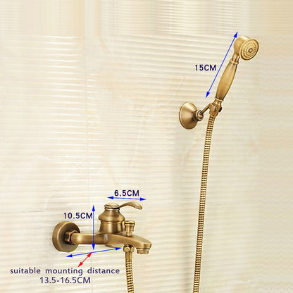 Antique Brass Wall-Mount Tub Faucet, Single-Handle Brass Tub Filler Faucet with Hand Shower