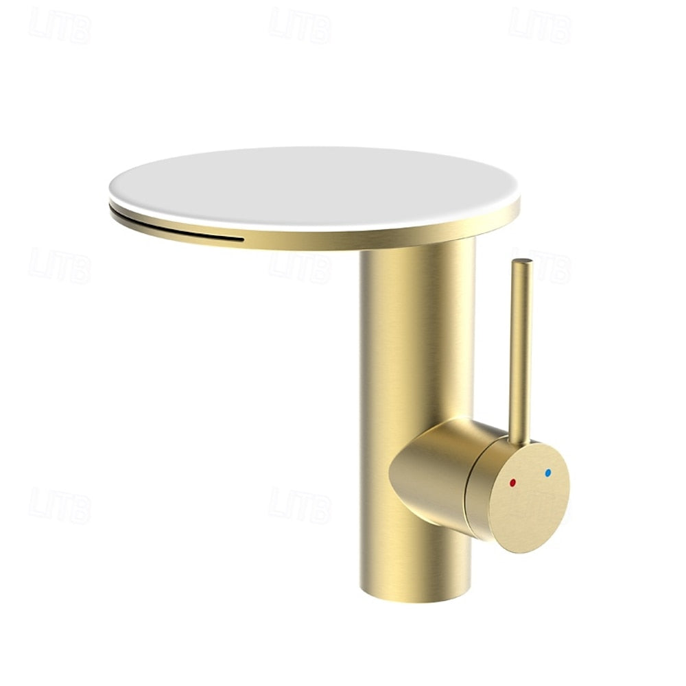 Modern Single-Hole Waterfall Bathroom Faucet, Swivel Stainless Steel Single-Handle Faucet, Chrome / Brushed Gold / Matte White / Gunmetal / Painted / Powder Coated
