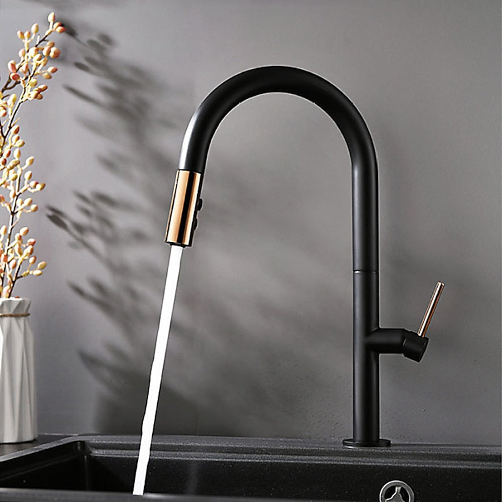 Pull-Down High-Arc Kitchen Faucet, Modern Single-Handle Sink Faucet, Matte Black / Matte White