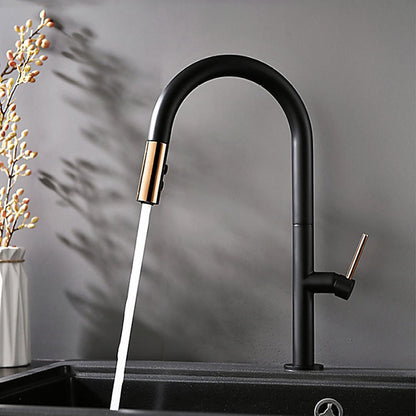 Pull-Down High-Arc Kitchen Faucet, Modern Single-Handle Sink Faucet, Matte Black / Matte White