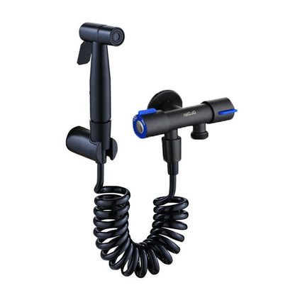 Wall-Mount Stainless Steel Handheld Toilet Bidet Sprayer Kit with Hose, Dual-Control T-Valve Sprayer, Matte Black / Stainless Steel