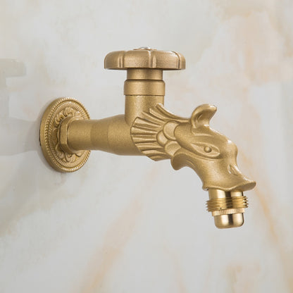 Vintage Dragon Wall-Mount Garden Faucet, Single Wheel Handle Outdoor Faucet, Antique Brass / Matte Black / Brushed Gold