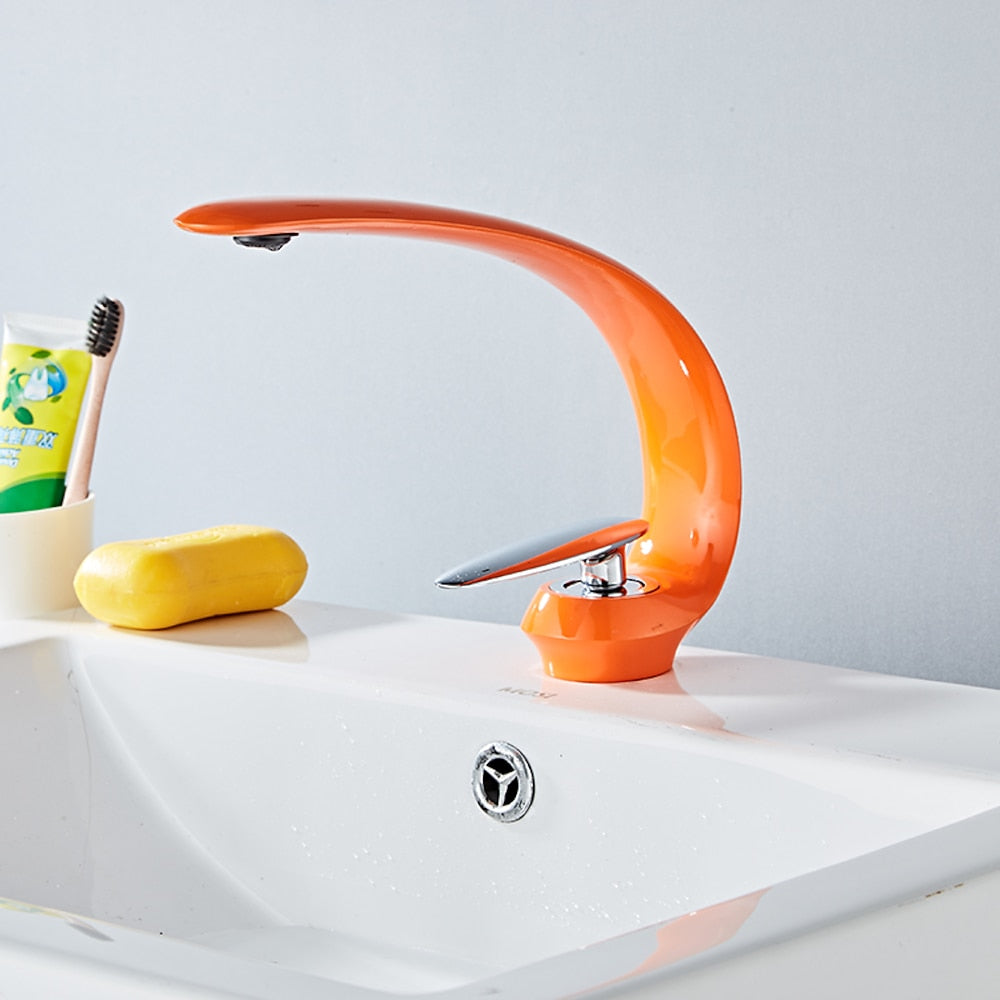 High Arc Spout Modern Single-Hole Bathroom Faucet, Single-Handle Brass Body Sink Faucet