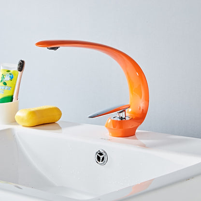 High Arc Spout Modern Single-Hole Bathroom Faucet, Single-Handle Brass Body Sink Faucet