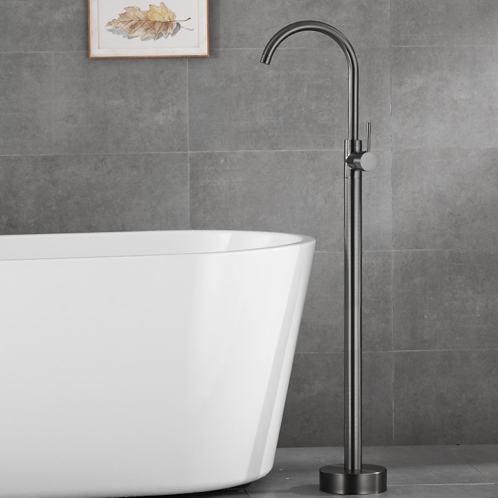 Gunmetal Contemporary Freestanding Tub Faucet, Single-Handle Brass Faucet, High Arc Spout Faucet