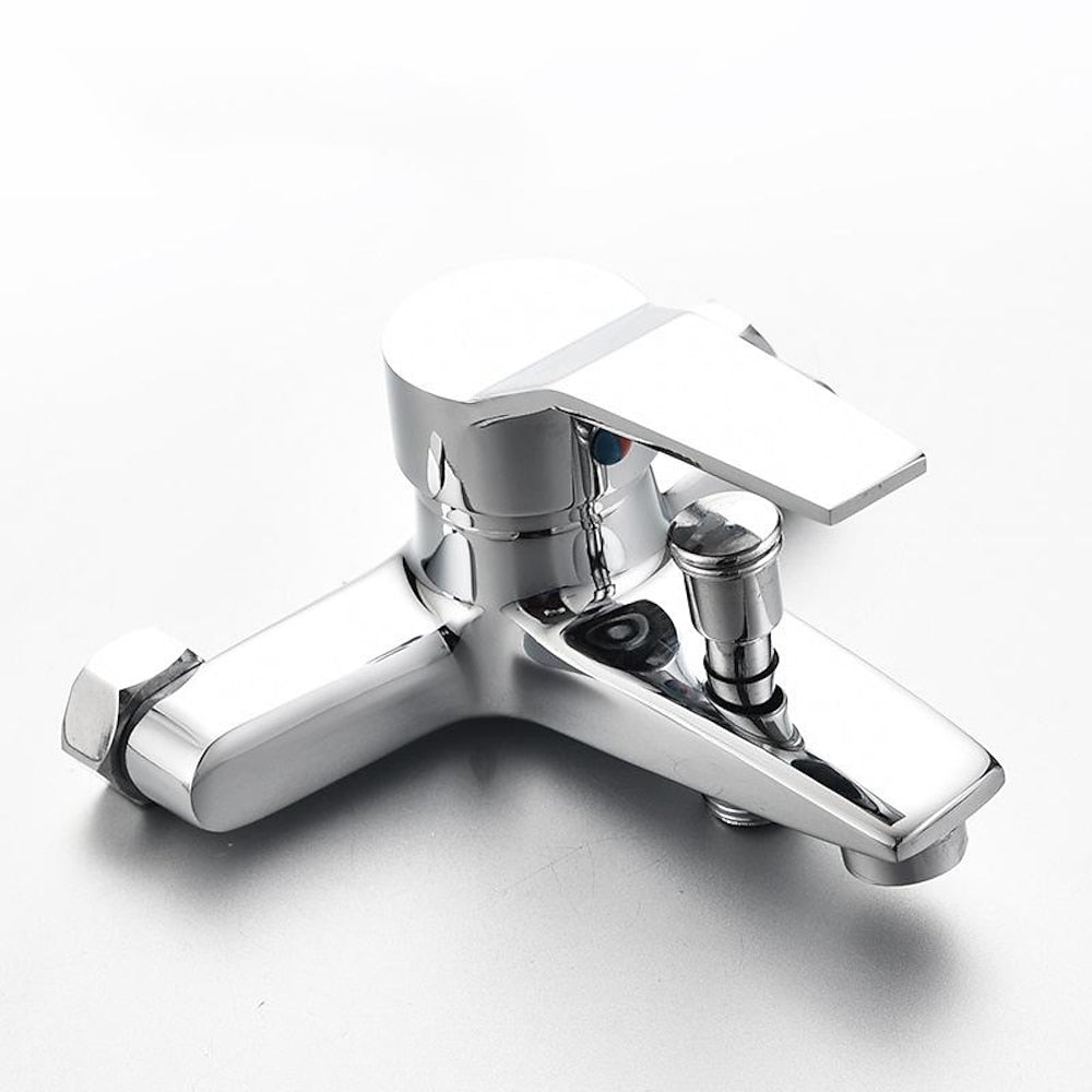 Modern Chrome Wall-Mount Tub Faucet, Single-Handle Brass Tub Filler with Handheld Shower