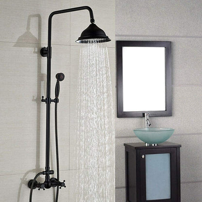 Oil-Rubbed Bronze Traditional Wall-Mounted Rainfall Shower System, Dual-Handle Brass Faucet with Handheld Shower