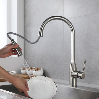 Pull-Down High Arc Kitchen Faucet, Single-Handle Brass Faucet, Matte Black / Brushed Nickel / Gunmetal / Chrome