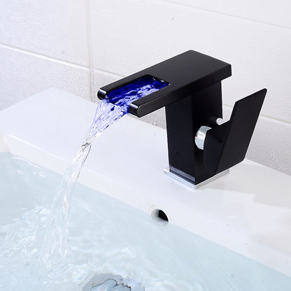 LED Waterfall Bathroom Faucet, Modern Single-Handle Brass Faucet, Matte Black / Matte White / Chrome