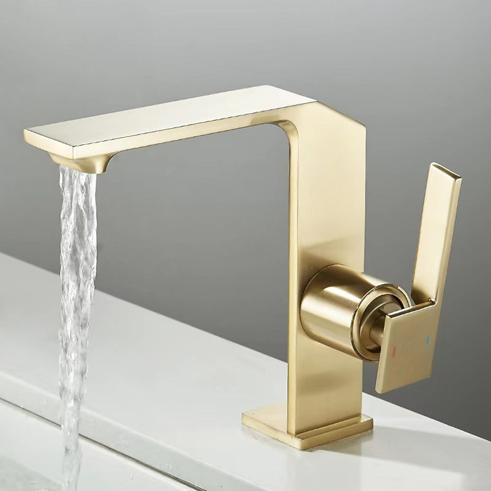 Modern Waterfall Bathroom Faucet, Single-Handle Brass Faucet, Matte Black / Chrome / Brushed Gold / Gunmetal